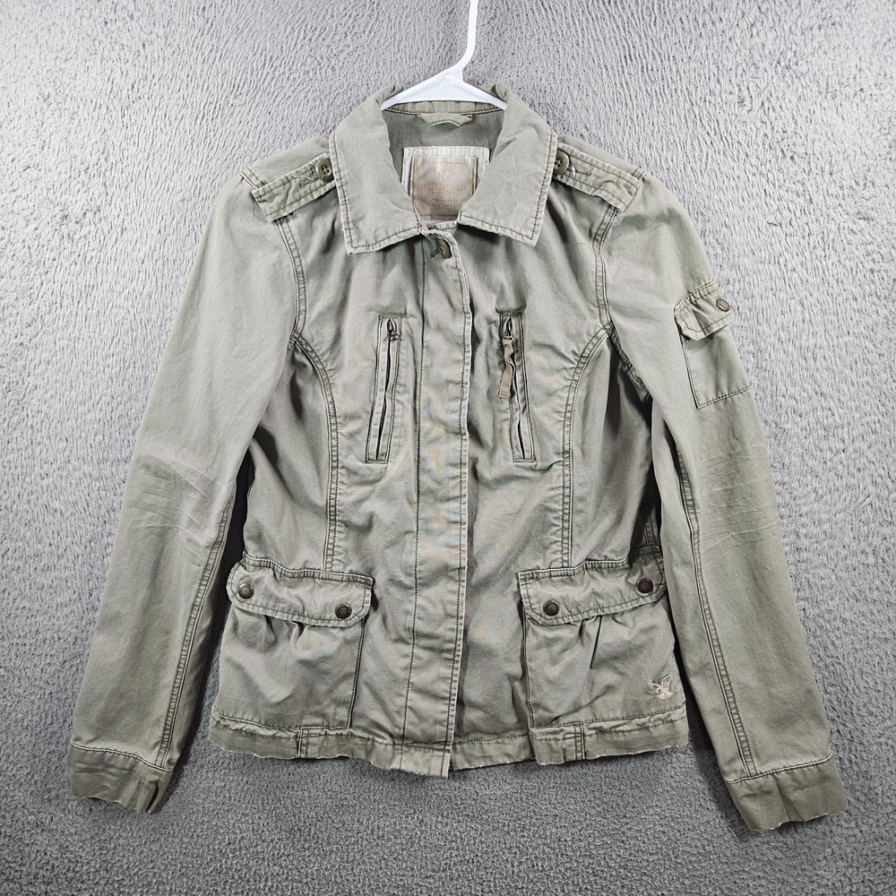 American Eagle Military Jacket Women‎ Medium Button Up Green Utility